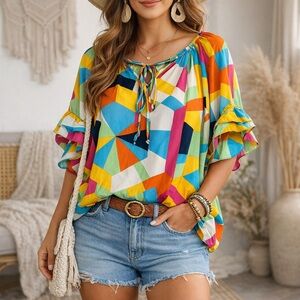 Ces Femme Multicolor Geometric Blouse